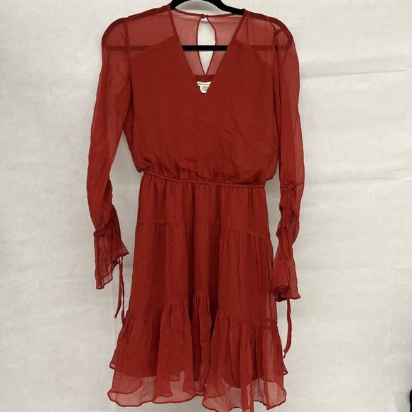 Anthropologie Dresses & Skirts - NEW Anthropologie Chiffon Shoshanna Artesia Dress Long Sleeve Ruched V-neck SZ 2